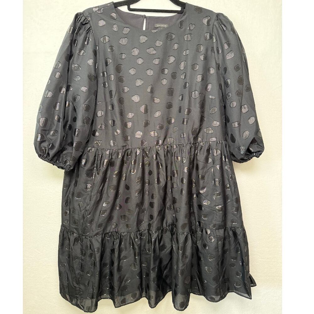 Ann Taylor Chiffon Baby Doll Polka Dot Dress, Size M
